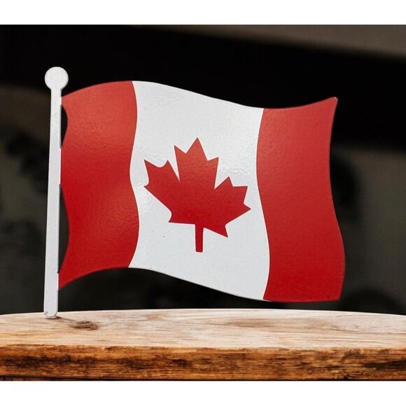 Canadian Flag Refrigerator Magnet Maple Leaf Metal Red White - Picture 1 of 6